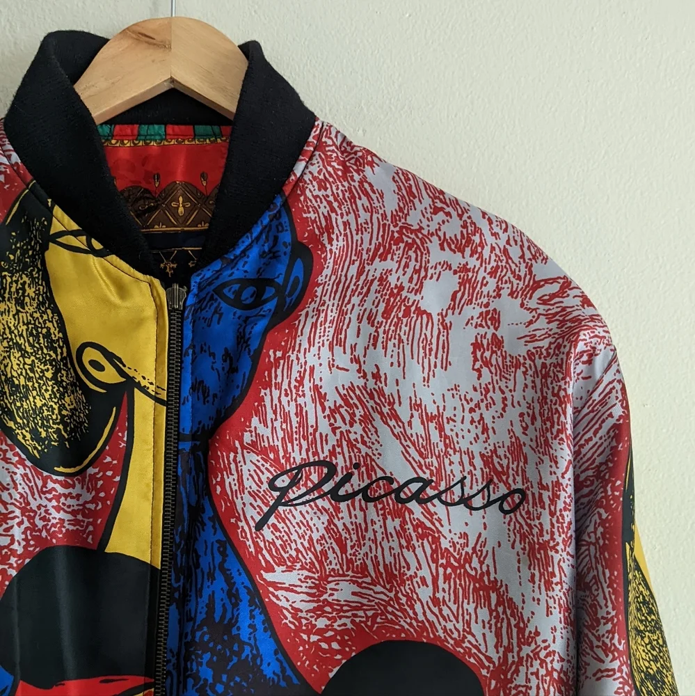 Picasso | Vintage | 90s Reversible Zip Front Satin Bomber Jacket Streetwear - Picture 3 of 13